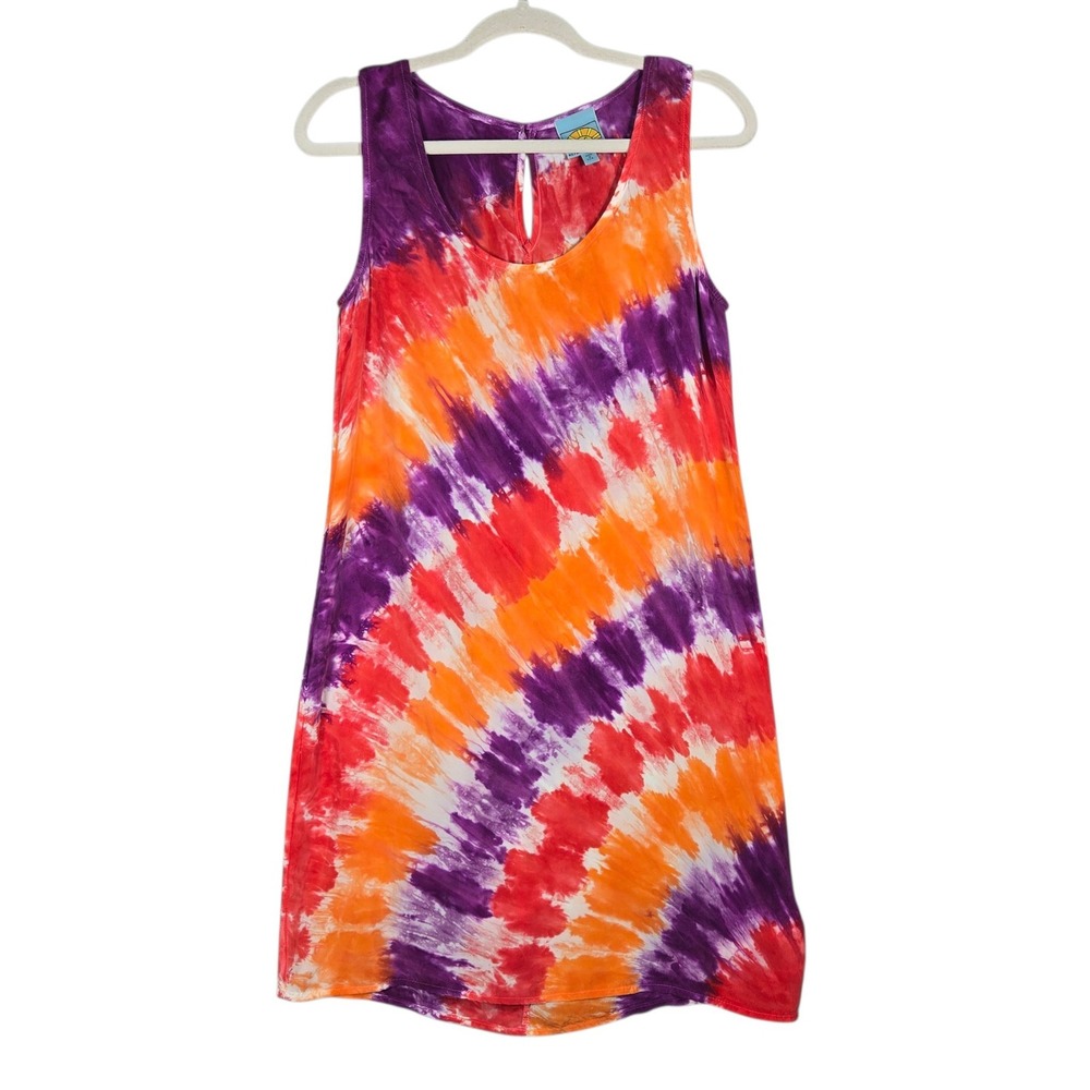 C&C California Dress Womens XS Orange Purple Tie Dye Tank Mini Sleeveless Shift
